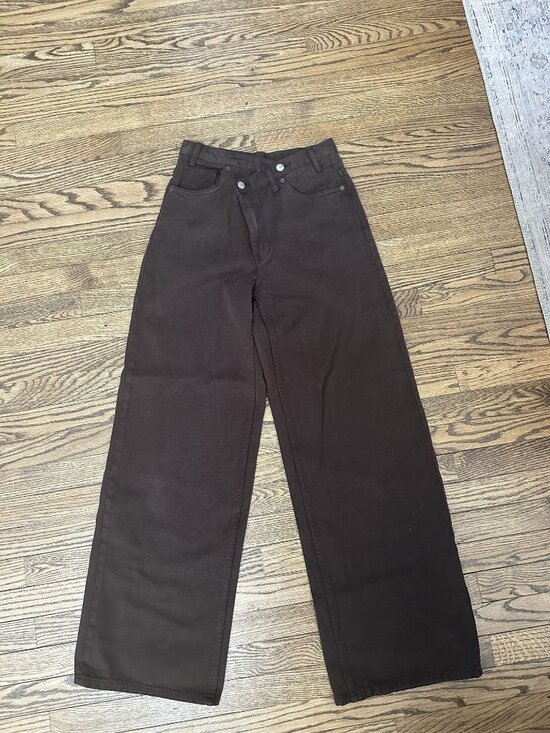Zara Denim - Zara Brown Asymmetrical Button Jeans Size 4